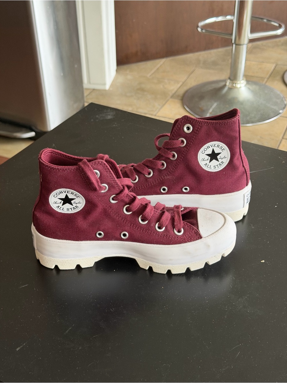 Converse High Top Sneakers in Burgundy Canvas